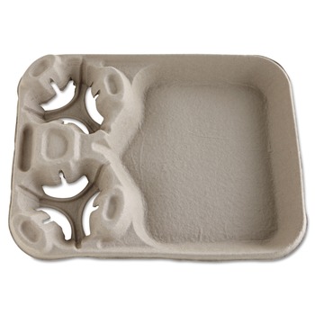 CUP TRAYS | Chinet 20990 8 oz. -  44 oz. 2 Cups StrongHolder Molded Fiber Cup/Food Trays - Beige (100/Carton)