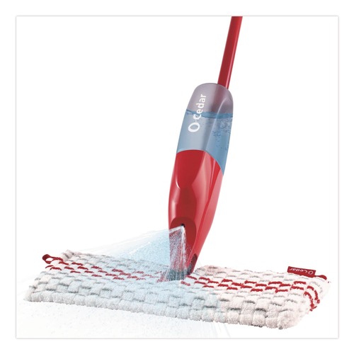 Mop Handles | O-Cedar 173563 ProMist MAX Spray Mop with 48 in. Red/Black/Gray Plastic Handle - Red/White/Gray Microfiber Head (4/Carton) image number 0