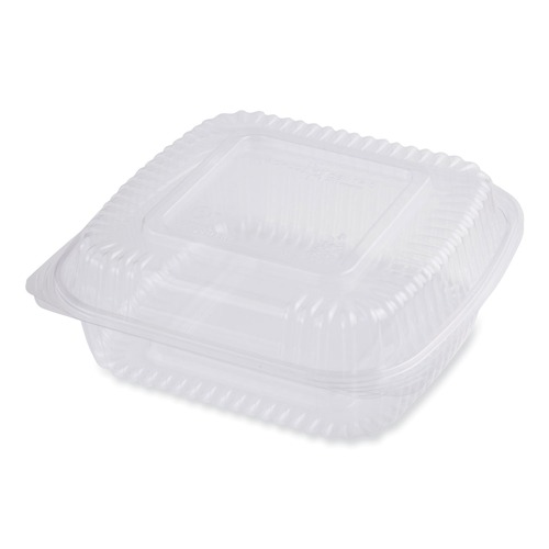 Food Containers & Lids | World Centric KL-CS-8N 8.3 in. x 8.6 in. x 3.1 in. 46 oz. PLA Plastic Hinged Clamshells - Clear (300/Carton) image number 0