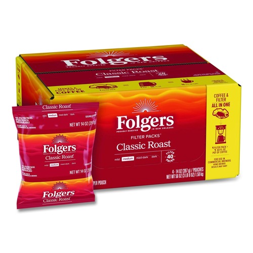 Coffee - Caffeinated | Folgers 2550010117 1.4 oz. Classic Roast Coffee Filter Packs (40/Carton) image number 0