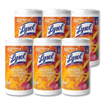 LYSOL Brand 19200-97181 7 in. x 7.25 in. 1-Ply Disinfecting Wipes - Mango and Hibiscus/White (6/Carton)
