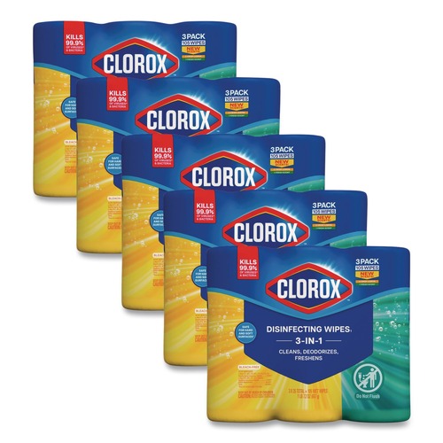 Cleaning Cloths & Wipes | Clorox 30112 7 in. x 8 in. 1-Ply Disinfecting Wipes - Fresh Scent/Citrus Blend (35/Canister, 3/Pack, 5 Packs/Carton) image number 0
