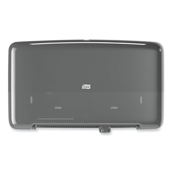 Tork 5555290 17 in. x 5.69 in. x 10.13 in. Elevation Bath Tissue Mini-Jumbo Roll Twin Dispenser - Black (1/Carton)