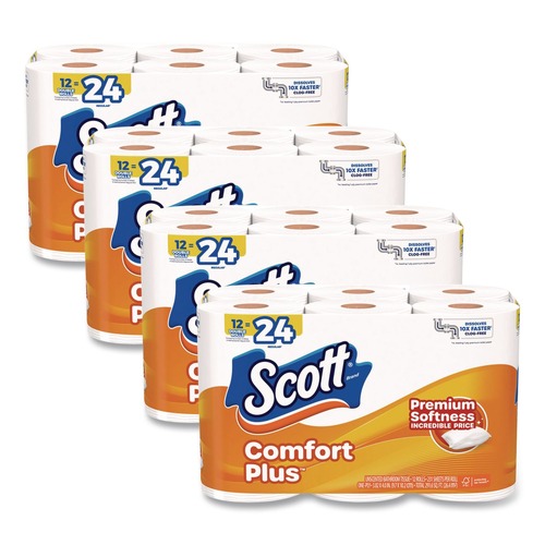 Toilet Tissues | Scott 47618 ComfortPlus 1-Ply Septic Safe Toilet Paper Double Roll Bath Tissue - White (48/Carton) image number 0