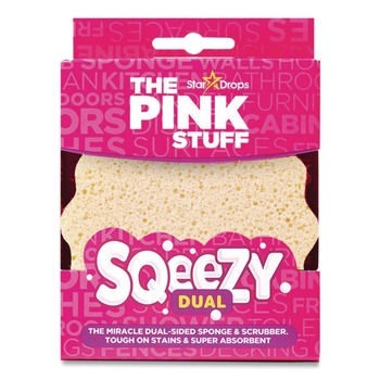 The Pink Stuff RST823773 4 in. x 5.3 in. Sqeezy Dual-Sided Sponge and Scrubber - Pink/Ivory