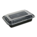 Food Containers & Lids | GEN FCPP-BC-24RECT 7.48 in. x 5.03 in. x 2.48 in. 24 oz. Plastic Microwavable Food Container with Lid - Rectangular Black/Clear (150/Carton) image number 1