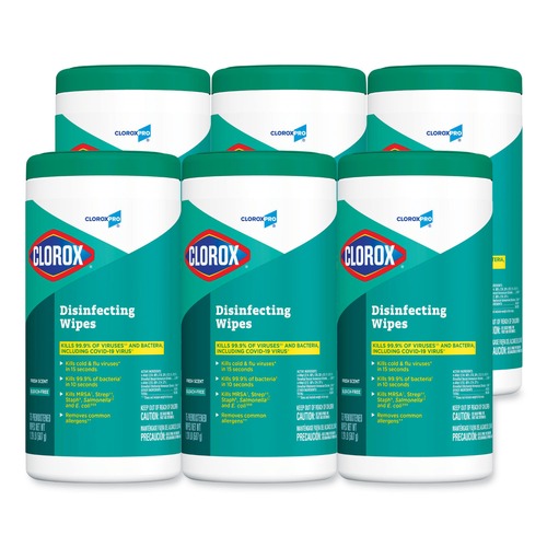 Cleaning Cloths & Wipes | Clorox 15949 7 in. x 8 in. 1-Ply Disinfecting Wipes - Fresh Scent, White (75/Canister, 6 Canisters/Carton) image number 0