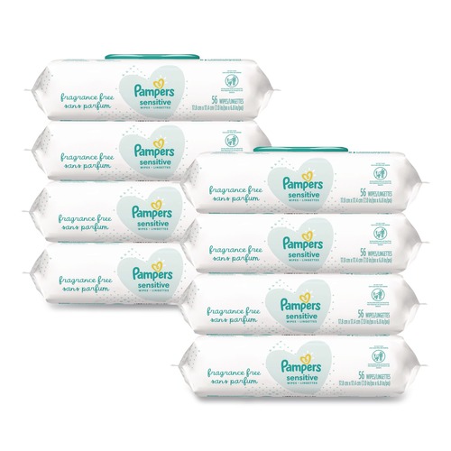Hand Sanitizing Wipes | Pampers 80741436 1-Ply 6.8 in. x 7 in. Unscented Sensitive Baby Wipes - White (8/Carton) image number 0