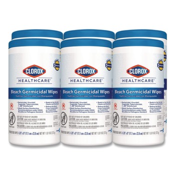 Clorox Healthcare 35309 1 Ply 6.75 in. x 9 in. Unscented Bleach Germicidal Wipes - White (6/Carton)