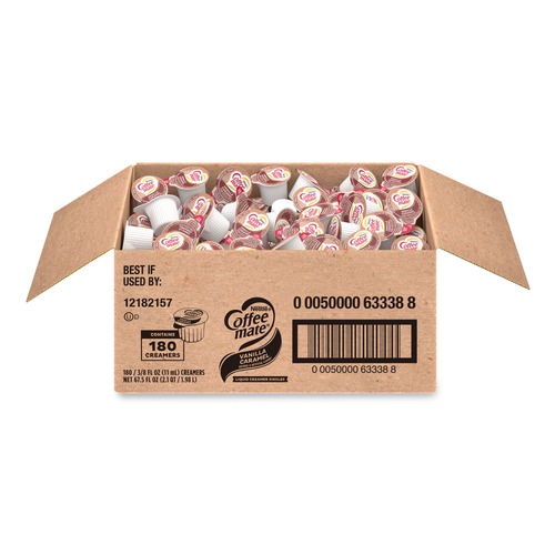 Creamers | Coffee-Mate 12182157 0.38 oz Mini Cups Bulk Liquid Coffee Creamer - Vanilla Caramel (180/Carton) image number 0