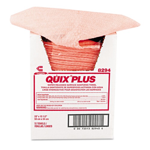 Cleaning Cloths & Wipes | Chix 8294 Quix Plus 13.5 in. x 20 in. Cleaning and Sanitizing Towels - Pink (72/Carton) image number 0