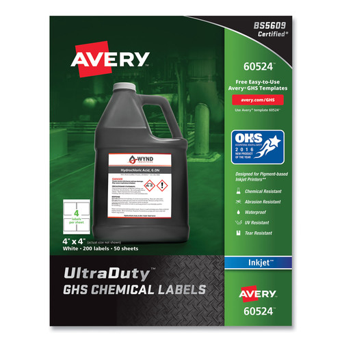 Perforated Roll & Hand Towels | Avery 60524 UltraDuty 4 in. x 4 in. GHS Chemical Waterproof and UV Resistant Labels - White (200/Pack) image number 0