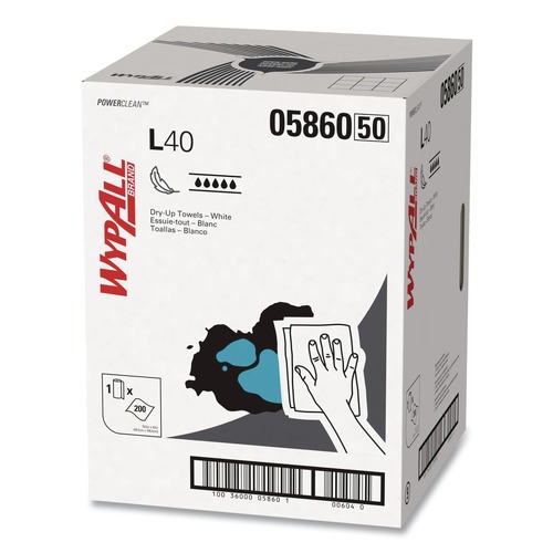 Perforated Roll & Hand Towels | WypAll 05860 19.5 in. x 42 in. L40 Dry Up Towels - White (200 Towels/Carton) image number 0