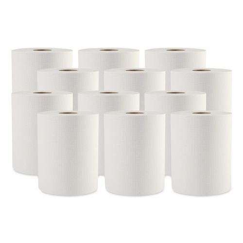 Perforated Roll & Hand Towels | Boardwalk 8123 2 in. Core 1-Ply 8 in. x 600 ft. Hardwound Paper Towels - White (12/Carton) image number 0