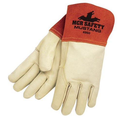 Work & Welding Gloves | MCR Safety 4950L 24-Piece Mustang MIG/TIG Leather Welding Gloves - Large, White/Russet image number 0