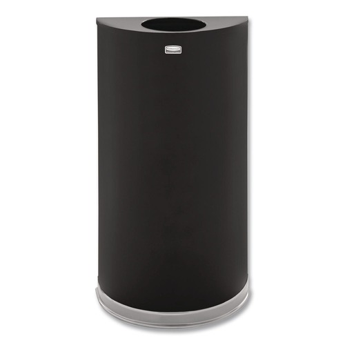 Indoor Waste Receptacles | Rubbermaid Commercial FGSO1220PLBK 12 gal. European and Metallic Series Open Top Half-Round Steel Receptacle - Black/Chrome image number 0