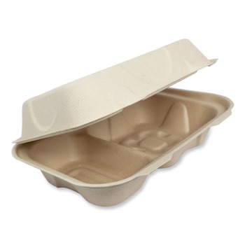  | World Centric TO-SC-U34D-LFP 9.2 in. x 6.4 in. x 3 in. Paper Hoagie Box Fiber Hinged Containers - Natural (500/Carton)