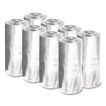 LOW DENSITY TRASH BAGS | Boardwalk H5645TCKR01 23 Gallon 0.9 mil 28 in. x 45 in. Perforated Roll Linear Low Density Can Liners - Clear (25 Bags/Roll, 8 Rolls/Carton)