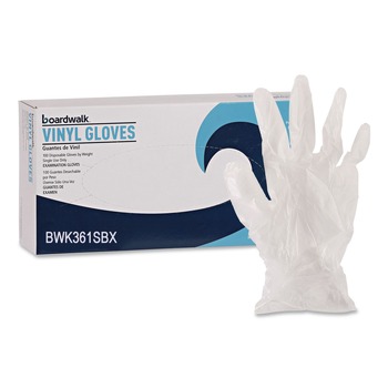 Boardwalk BWK361SBX 3.6 mil 9.5 in. Long Powder-Free Exam Vinyl Gloves - Small, Clear (100/Box)