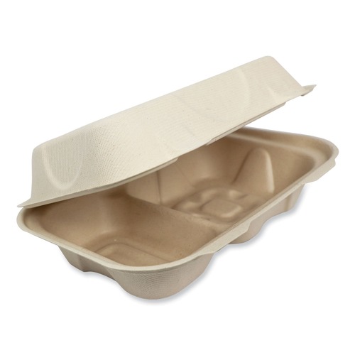 Food Containers & Lids | World Centric TO-SC-U34D-LFP 9.2 in. x 6.4 in. x 3 in. Paper Hoagie Box Fiber Hinged Containers - Natural (500/Carton) image number 0