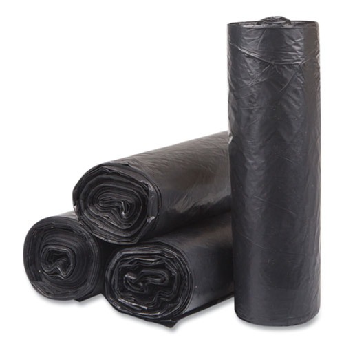 High-Density Trash Bags | Inteplast Group S334016K 33 gal. 16 microns 33 in. x 40 in. High-Density Interleaved Commercial Can Liners - Black (25 Bags/Roll, 10 Rolls/Carton) image number 0