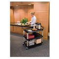Carts | Rubbermaid Commercial FG409100BLA 40.63 in. x 20 in. x 37.81 in. 300 lbs. Capacity 3 Shelves Plastic Xtra Utility Cart with Open Sides - Black image number 7