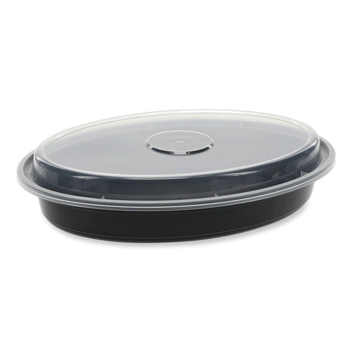 Food Containers & Lids | Pactiv Corp. OC24B Newspring VERSAtainer 9.1 x 6.7 x 1.45 24 oz Plastic Oval Microwavable Containers - Black/Clear (150/Carton) image number 0