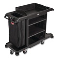 Janitorial & Housekeeping Carts | Rubbermaid Commercial 2202581 24.4 in. x 62.4 in. x 49 in. Full-Size 3-Shelf Housekeeping Cart - Black image number 2