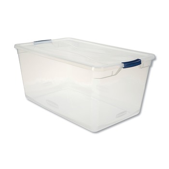 OFFICE BOXES AND BINS | Rubbermaid RMCC950001 17.75 in. x 29 in. x 13.25 in. 95-Quart Clever Store Basic Latch-Lid Container - Clear
