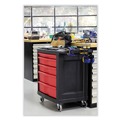 Tool Storage | Rubbermaid Commercial FG773488BLA Five-Drawer 32.63 in. x 19.9 in. x 33.5 in. Mobile Workcenter - Black/Red image number 5