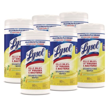 LYSOL Brand 19200-77182 1 Ply 7 in. x 7.25 in. Lemon and Lime Blossom Disinfecting Wipes - White (6/Carton)