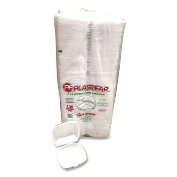 Plastifar 12175 6 in. x 6 in. x 3 in. Foam Hinged Lid Containers - White (500/Carton)