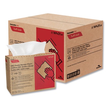  | Cascades PRO W431 9.25 in. x 12.5 in. Tuff-Job Double Recrepe Wipers - White (12/Carton)