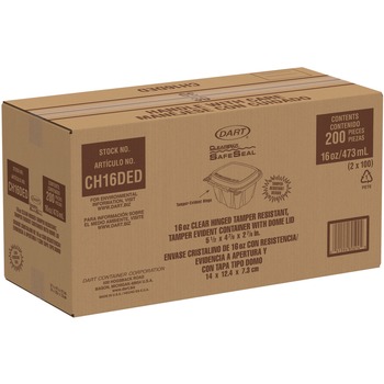 FOOD CONTAINERS PACKAGING | Dart CH16DED ClearPac SafeSeal 16 oz. Domed Lid Plastic Tamper-Resistant/Evident Containers - Clear (200/Carton)