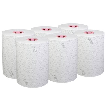 Scott 47032 1-Ply 8 in. x 580 ft. Slimroll Towels - White/Pink (6 Rolls/Carton)