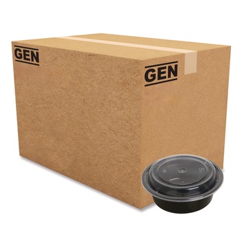 GEN FCPP-BC-16RND 6.29 in. x 6.29 in. x 1.96 in. 16 oz. Plastic Microwavable Food Container with Lid - Round Black/Clear (150/Carton)