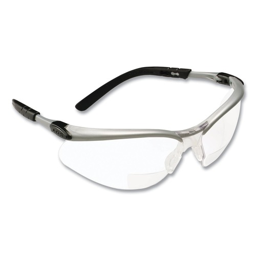 Eye Protection | 3M 11375-00000-20 BX Molded-In 2.0plus Diopter Strength Safety Glasses - Silver/Black Frame, Clear Lens image number 0