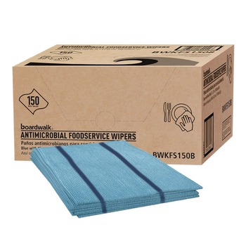 Boardwalk 3283 1-Ply 12 in. x 21 in. Antimicrobial Foodservice Wipers - Blue (150/Carton)