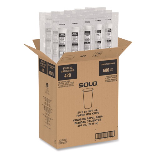 Perforated Roll & Hand Towels | SOLO 420RC-PLANET Recycled Content PCF Paper Hot Cups ProPlanet Seal 20 oz White/Blue 600/Carton image number 0