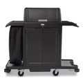 Janitorial & Housekeeping Carts | Rubbermaid Commercial 2202587 24.4 in. x 62.4 in. x 56.9 in. 4-Shelf Housekeeping Cart with Hood and Doors - Black image number 0