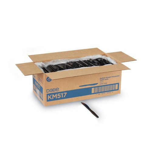 Disposable Knives | Dixie KM517 Plastic Cutlery Heavy Mediumweight Knives - Black (1000/Carton) image number 0