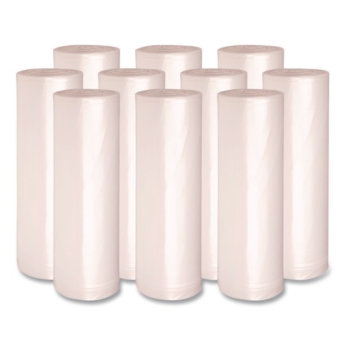 High-Density Trash Bags | Boardwalk Z8048HNKR01 40 in. x 48 in. 45 Gallon 13 mic High Density Industrial Coreless Roll Can Liners - Natural (250/Carton) image number 0