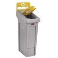 Indoor Waste Receptacles | Rubbermaid Commercial 2185052 Slim Jim Recycling Station Kit 1-Stream Bottles and Cans 23 gal Plastic Yellow/Gray image number 2