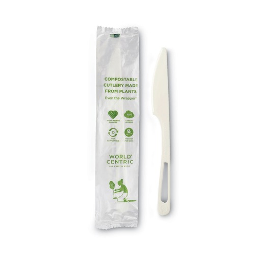 Disposable Knives | World Centric KN-PS-I 6.7 in. TPLA Compostable Cutlery Knife - White (750/Carton) image number 0