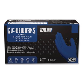 Ammex GWRBN49100 9.5 in. 6 mil Heavy-Duty Industrial Nitrile Gloves - XX-Large/Royal Blue (1000/Carton)