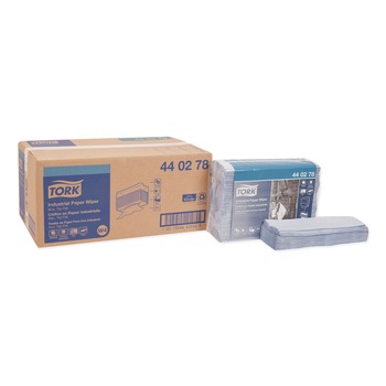 Tork 440278 4-Ply 12.8 in. x 16.4 in. Unscented Industrial Paper Wiper - Blue (450/Carton)