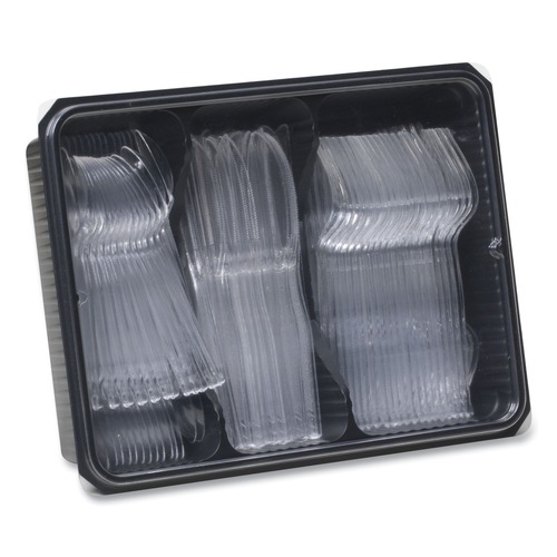 Cutlery Kits | Dixie CH0180DX7 Cutlery Keeper Tray with Plastic Forks/Knives/Spoons - Clear (180/Box) image number 0