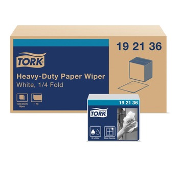 PERFORATED ROLL AND HAND TOWELS | Tork 192136 1/4 Fold 1-Ply 12.5 in. x 13 in. Heavy-Duty Paper Wiper - White (16/Carton)