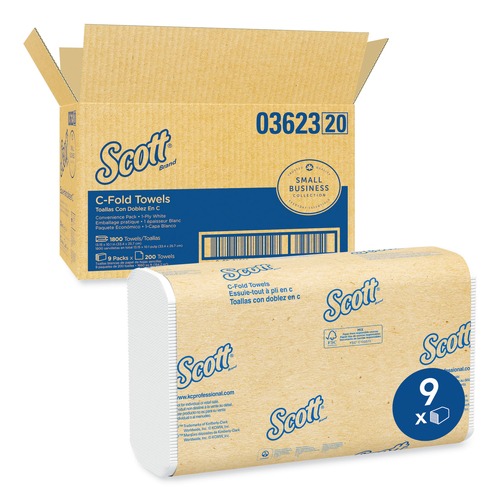 Perforated Roll & Hand Towels | Scott 03623 10.13 in. x 13.15 in. 1-Ply Essential C-Fold Towels - White (9 Packs/Carton) image number 0