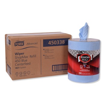 JANITORIAL | Tork 450338 Advanced ShopMax Wiper 450 Centerfeed Refill - Blue (2/Carton)